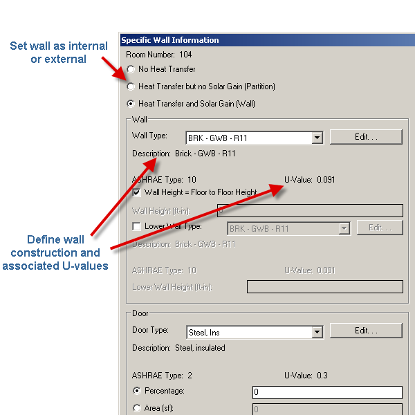 partition exterior wall building load calculation