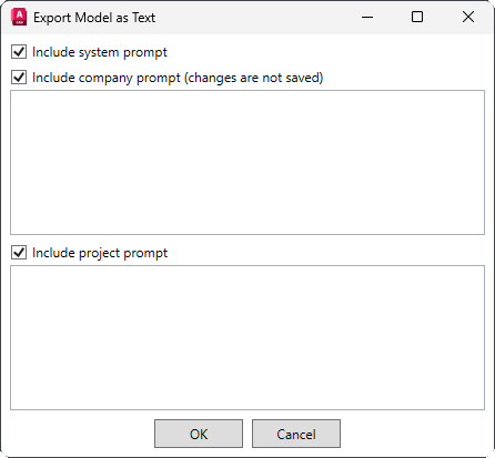 Export model as text dialog box