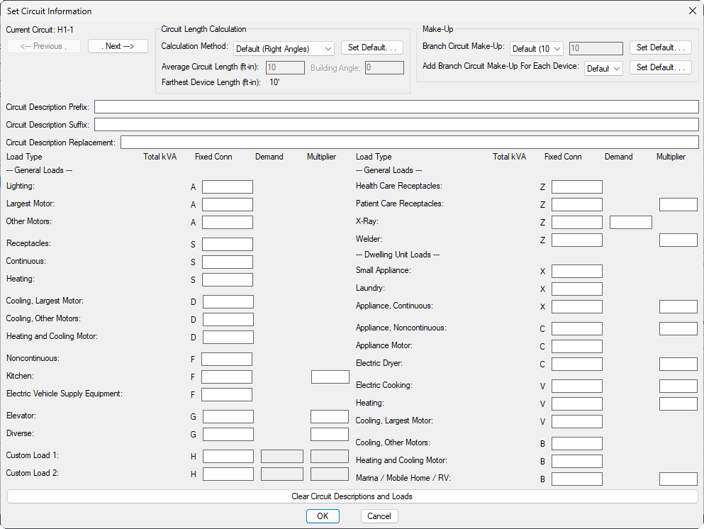 Circuiting and homeruns set circuit information dialog box