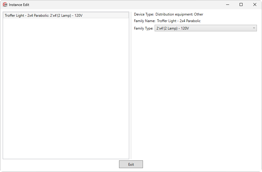 Distribution equipment dialog box