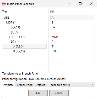 Insert panel schedule dialog box