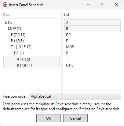 Insert panel schedule dialog box multi