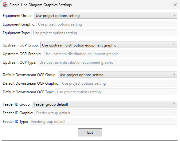 One line diagram graphics settings dialog box