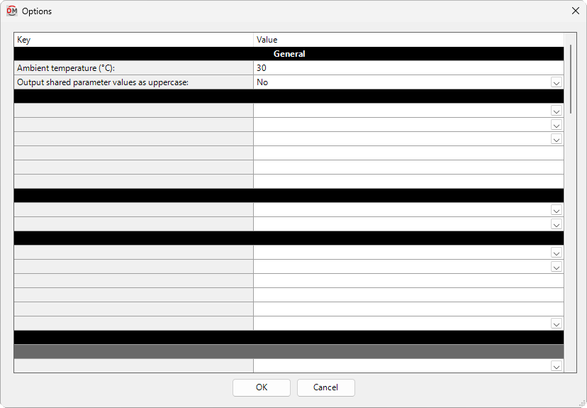 Options general dialog box