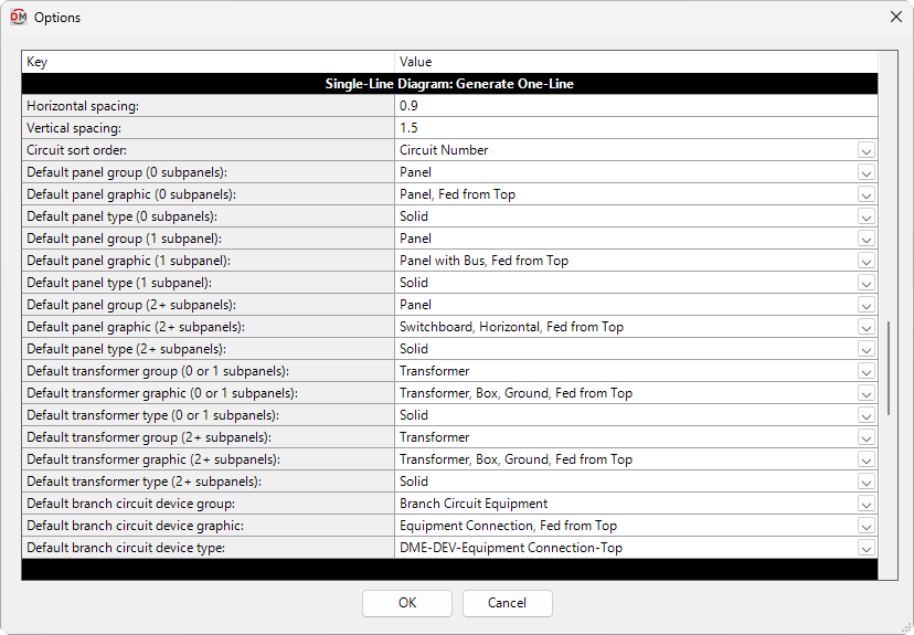 Options generate one line dialog box