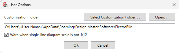 User options dialog box