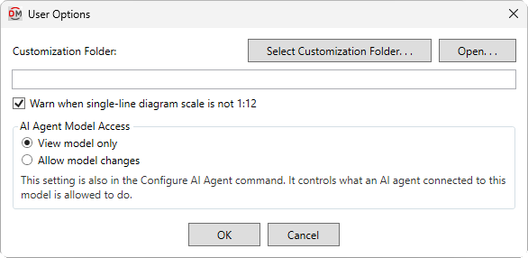 User options dialog box